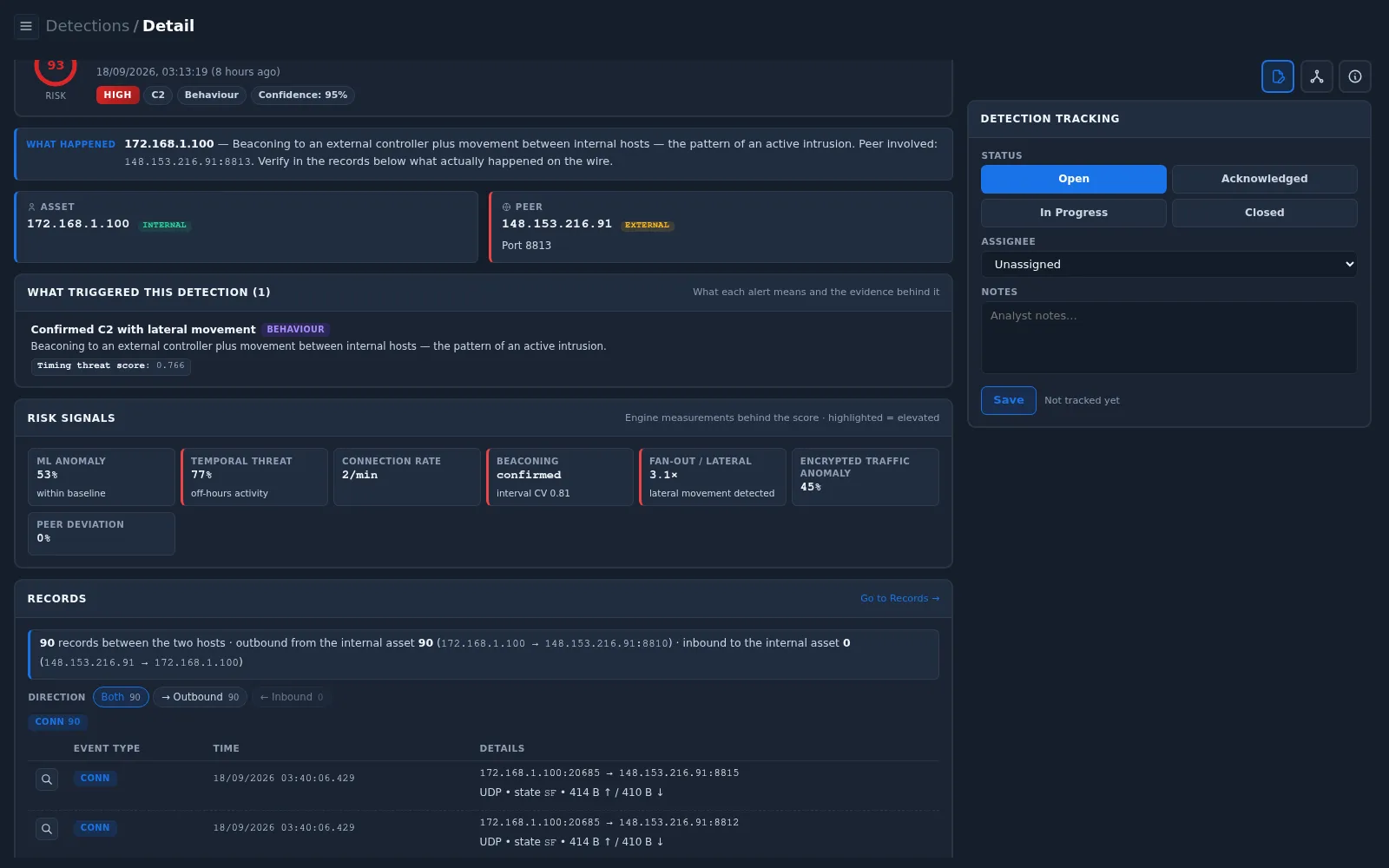 Detection Tracking panel