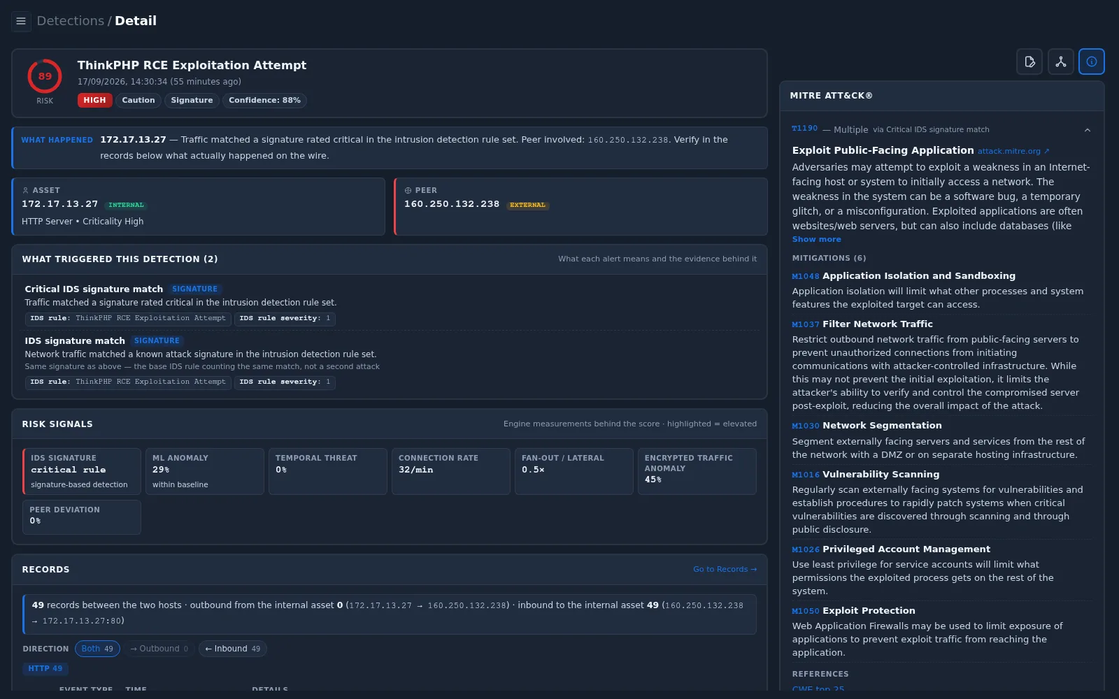 Detection detail page