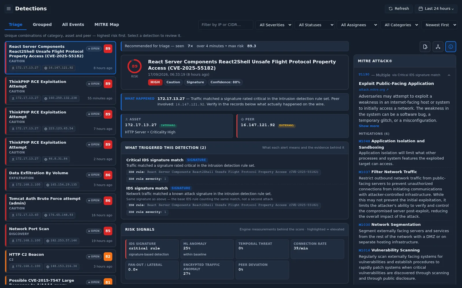 Detections Triage view
