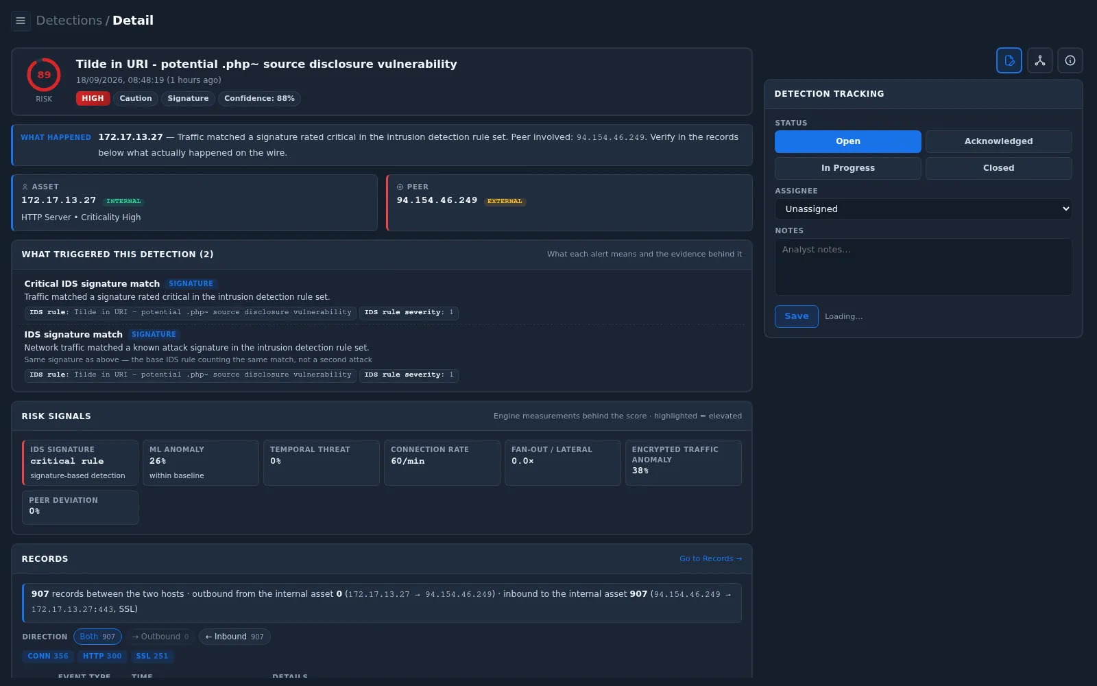 Detection Tracking panel