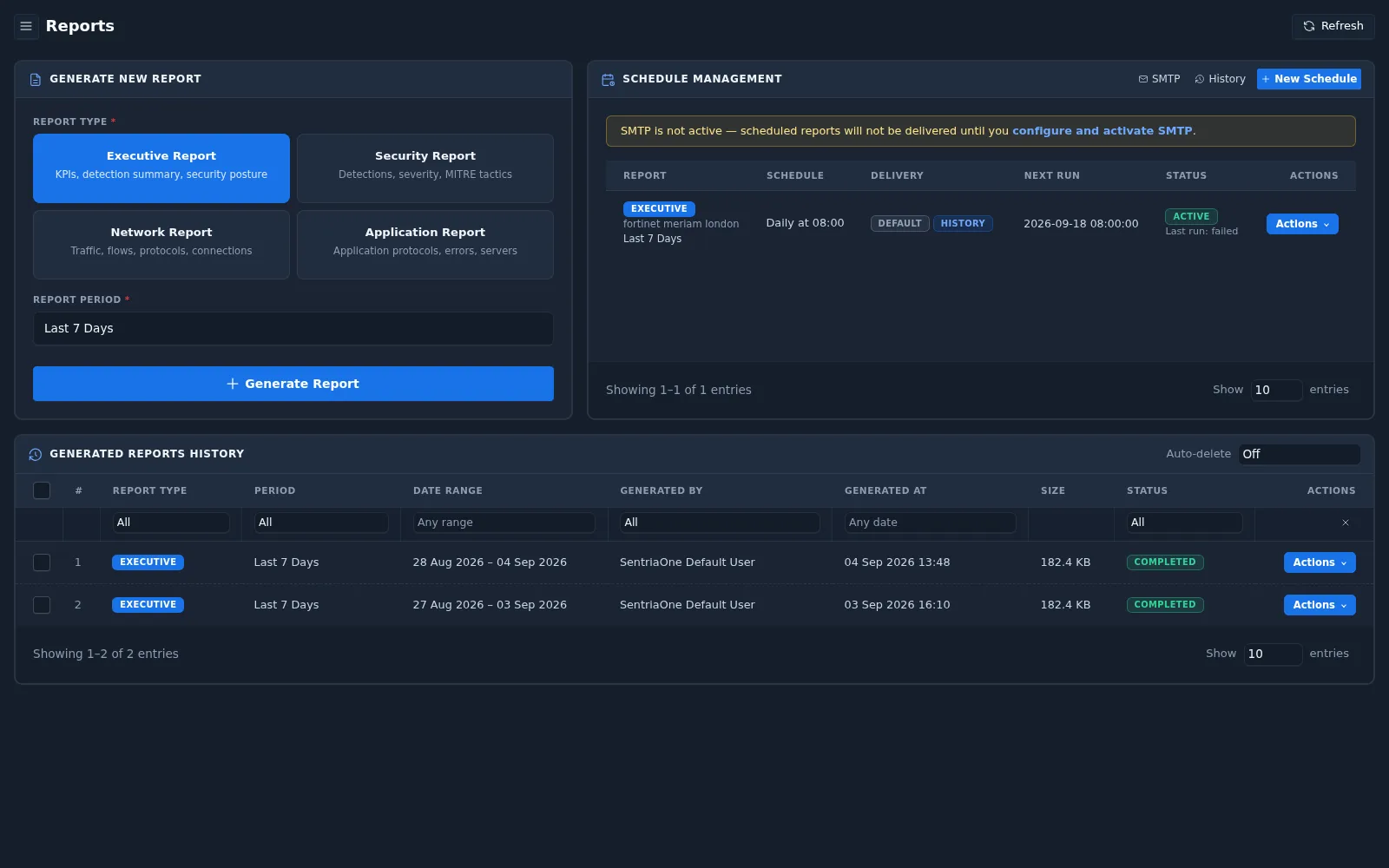 Reports page